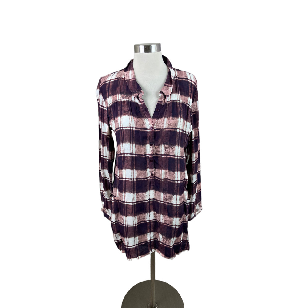 Garnet Hill NEW 6 Burgundy Partial Button Popover Tunic w/ Pockets